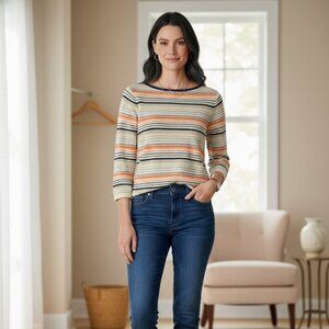 Coldwater Creek Knit Top Women's Long Sleeve Multicolor Striped Crew Neck Sz XS